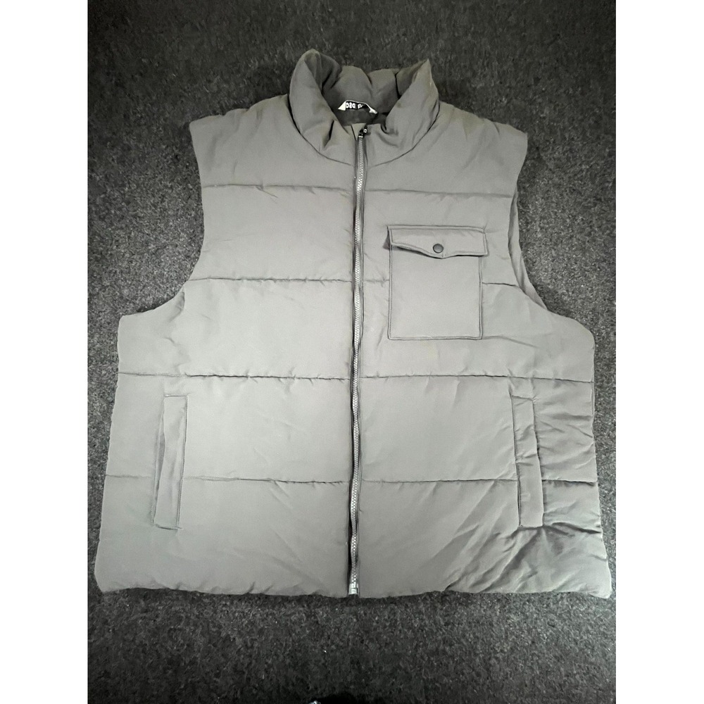 DSG Puffer Vest Mens 2XL Dark Gray Full Zip Quilted Chest Pocket Sleeveless